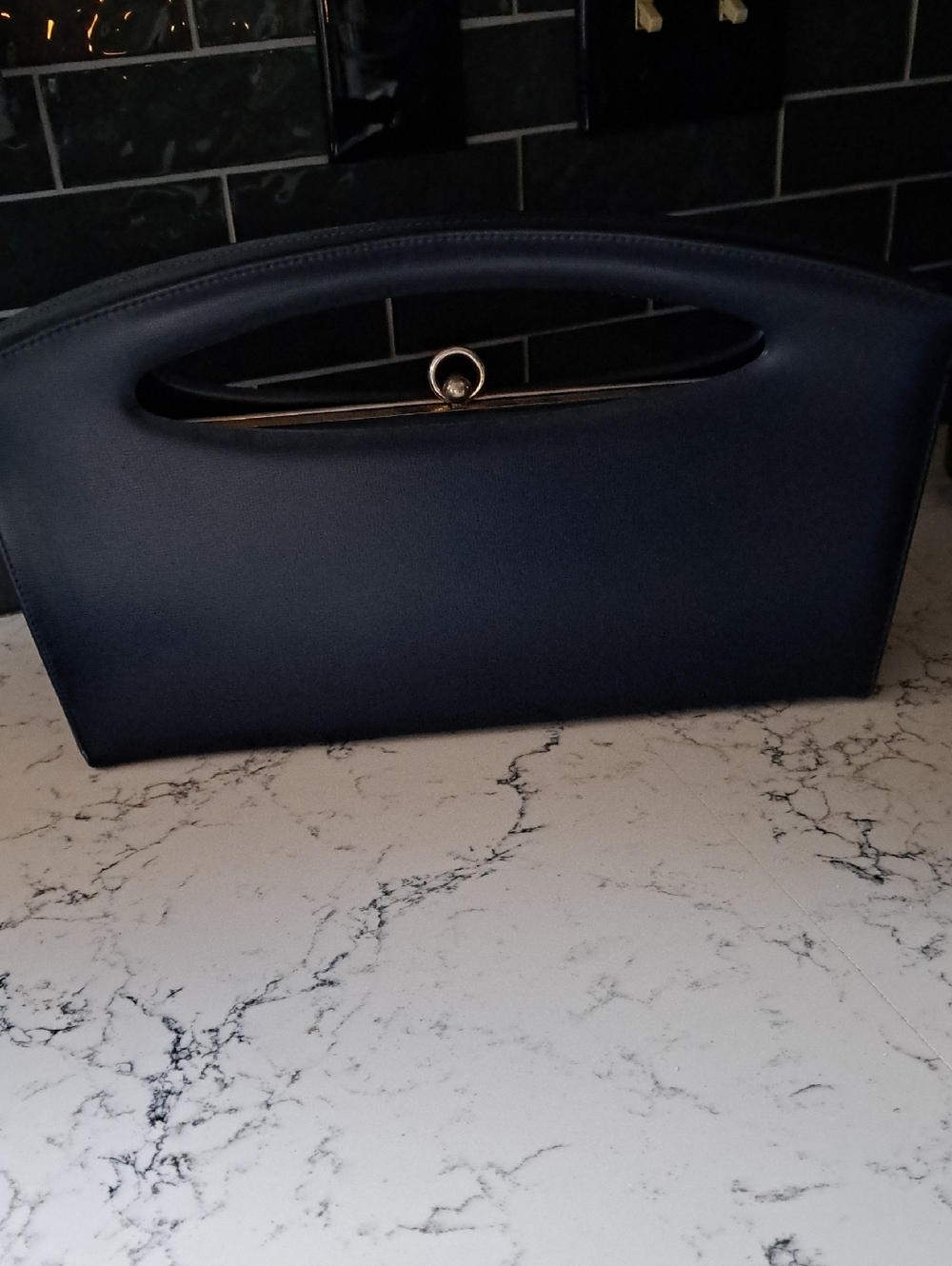 Elegant Navy Handheld Clutch with Cutout Handle